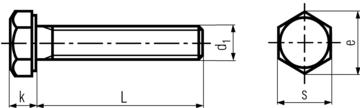 DIN933 Hex Head Cap Screw Full thread - product drawing - L=shank length, d1=dia